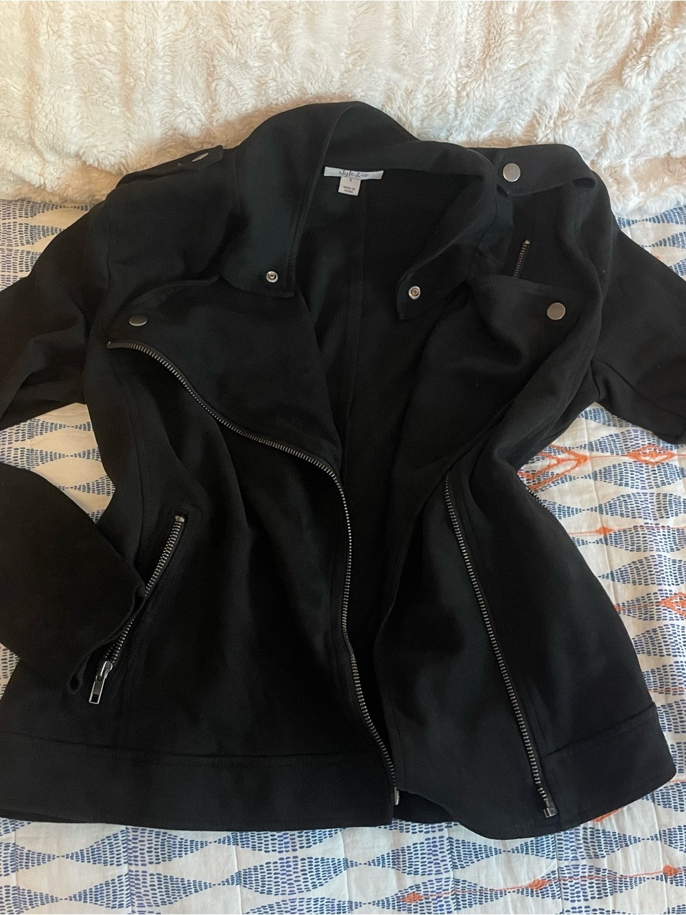 Style & Co. Black Women's Asymmetric Moto Jacket